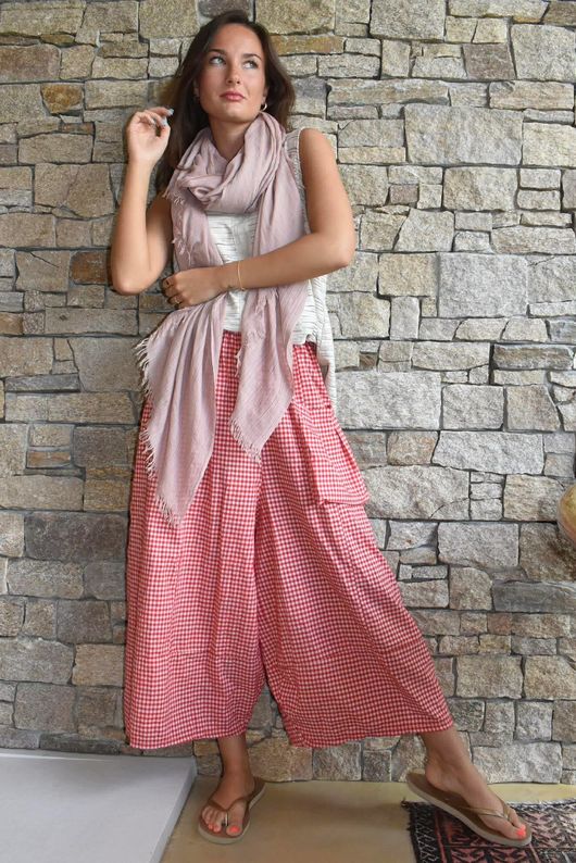 Arbi Gingham Pocket Culotte Pant Chilli